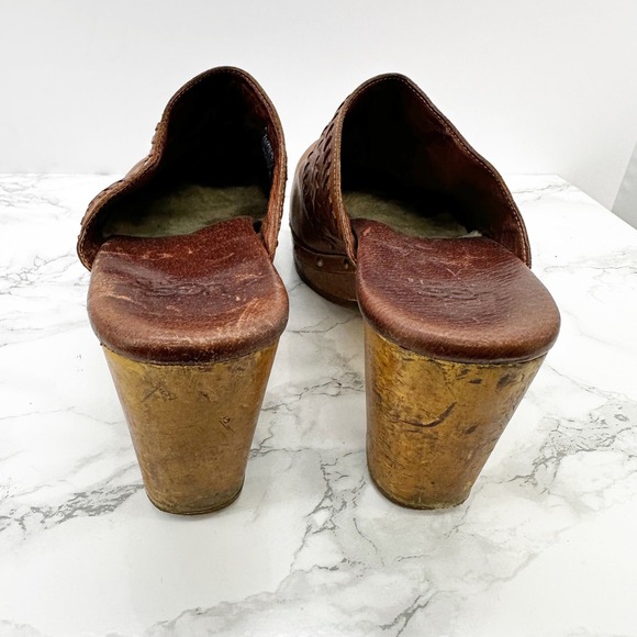 UGG Vivica Women's Brown Leather Woven Platform Clog Heel Shoes‎ Size 8 - Picture 3 of 8